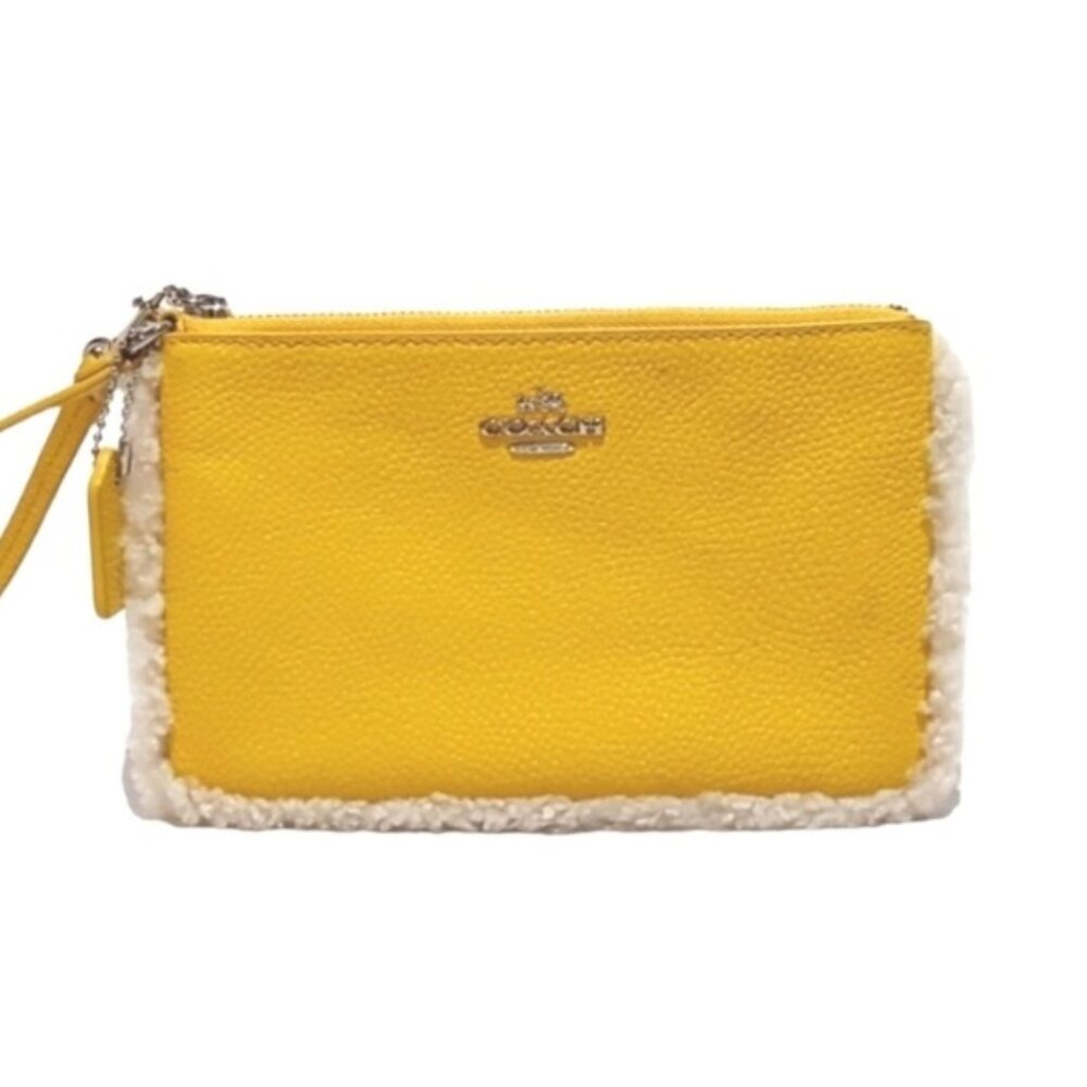 Coach Yellow Leather Wristlet with Sherpa Trim